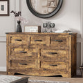 Dresser for Bedroom with 7 Drawers, 48" Wide Wood Chest of Drawers with Deep Drawers & Mental Handle, Modern Dresser TV Stand, Wooden Closet Storage Organizer for Living Room, Hallway, Entryway, Brown
