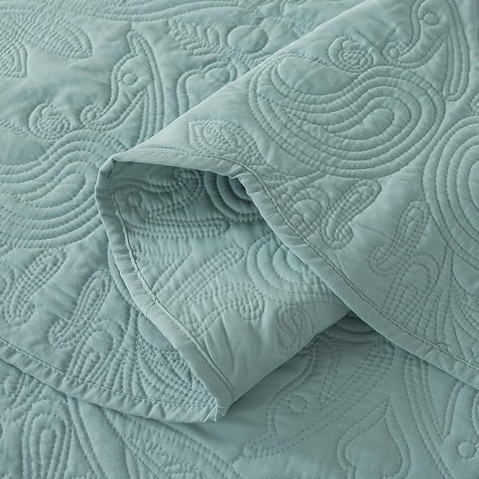 HoneiLife Quilt Set Queen Size - 3 Pieces Queen Quilt Bedding Set Microfiber Quilt Sets Lightweight Bedspreads Reversible Coverlets Retro Bed Cover Floral Bedding Set All Season Quilts-Sage Green