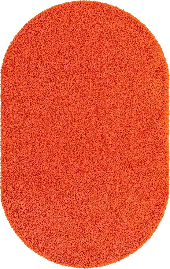 Unique Loom Solid Shag Collection Area Rug (5' 1" x 8' Oval, Tiger Orange)