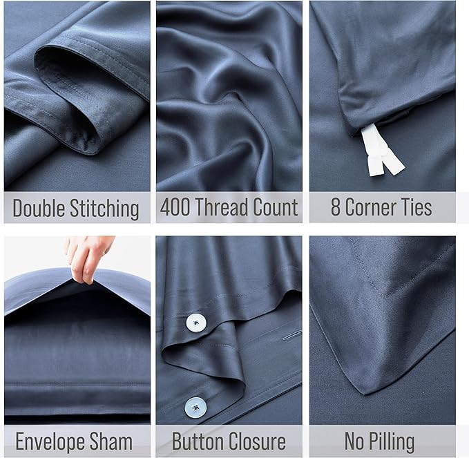 Bella Coterie Luxury Bamboo Viscose King Size Duvet Cover Set | 100% Organically Grown | Corner Ties | Ultra Soft | Cooling | Two Pillow Shams | 106 x 94 | No Insert [Slate Blue]
