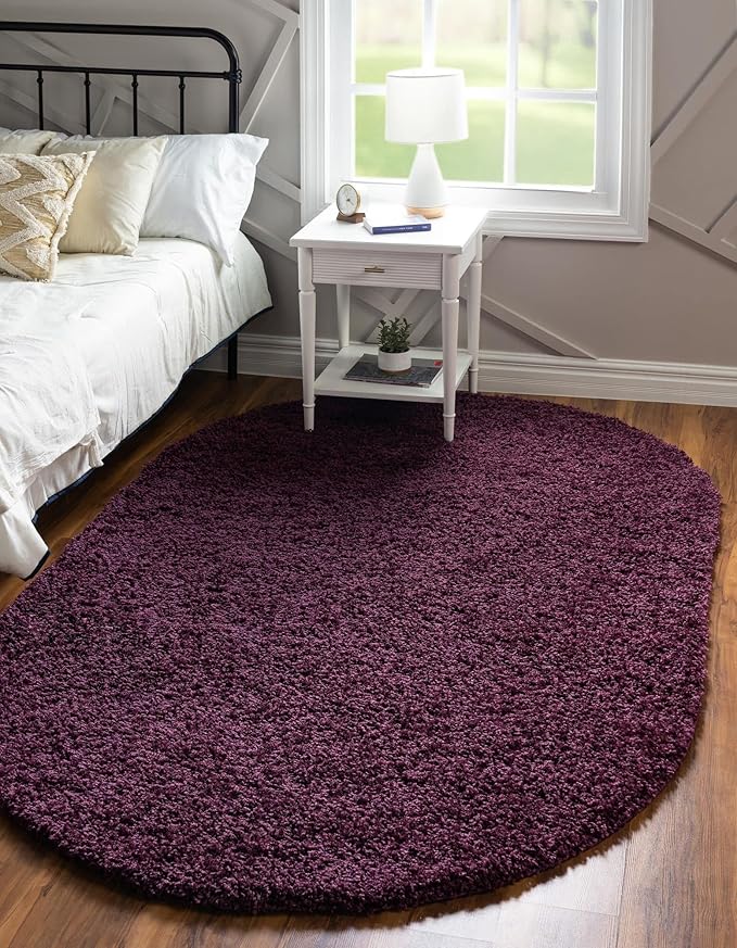 Unique Loom Solid Shag Collection Area Rug (3' 3" x 5' 3" Oval, Eggplant Purple)