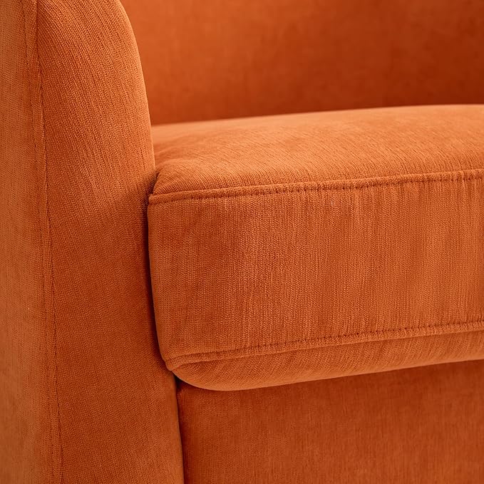 Swivel Barrel Accent Chair, Round Chenille Fabric Living Room Arm Chairs, Modern Upholstered Comfty Reading Nook Chairs for Bedroom, Small Club Armchair, Single Sofa Side Chair, Orange
