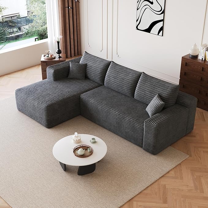 96" Sectional Couches for Living Room Modern Modular Sofa with L-Shape Couchs Upholstered Boneless Couch Deep Seat Sectional Couch with Chaise (Dark Grey, 96" Left Facing Chaise+2Seaters)