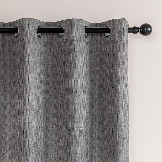 Amazon Basics Faux Linen Blackout Curtains for Bedroom and Living Room, 2-Piece Set with Grommets, 42" W x 63" L, Grey