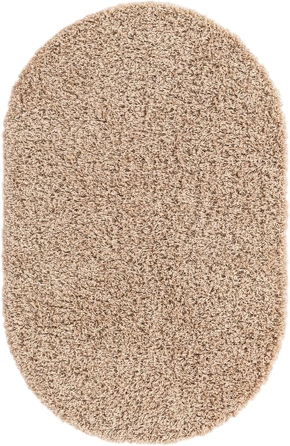 Unique Loom Solid Shag Collection Area Rug (3' 3" x 5' 3" Oval, Taupe)