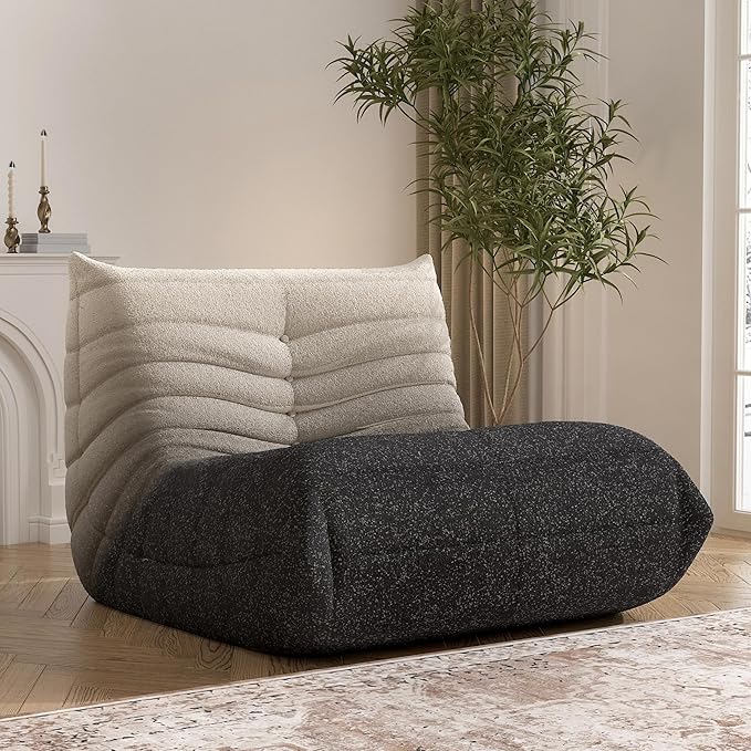 Fireside Bean Bag Sofa - Large Bean Bag Chair for Adults & Teens, High Density Comfortable Foam, Memory Foam, Black & White