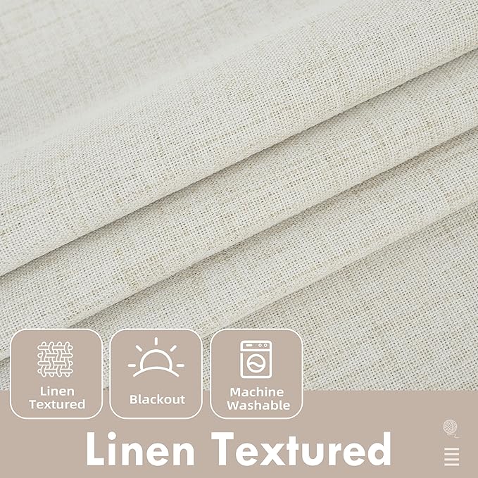 DriftAway Double Layer Linen Blackout Tie Up Curtains Thermal Insulated Fully Lined Balloon Roman Shade Bathroom Window Adjustable Rod Pocket for Small Window 45 Inch by 63 Inch Beige