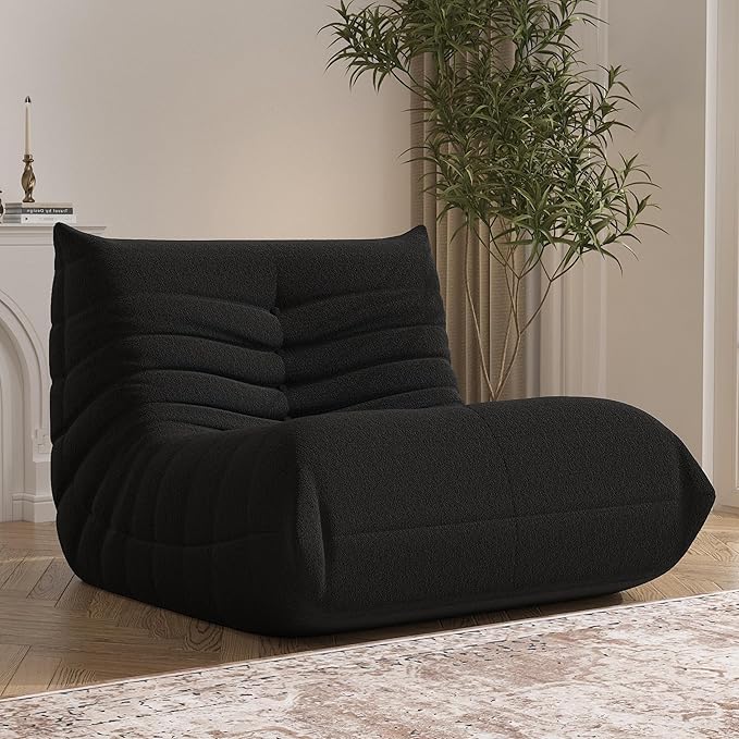 Bean Bag Chair, Memory Foam Bean Bag Sofa Large Bean Bag Chair for Adults, Bean Bag Chairs for Teens with High Density Comfortable Foam, Memory Foam Lazy Sofa for Living Room, Bedroom (Black)