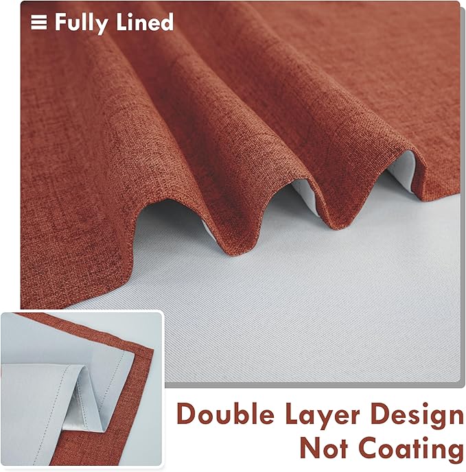 DriftAway Double Layer Linen Blackout Tie Up Curtains Thermal Insulated Fully Lined Balloon Roman Shade Bathroom Window Adjustable Rod Pocket for Small Window 45 Inch by 63 Inch Burnt Orange