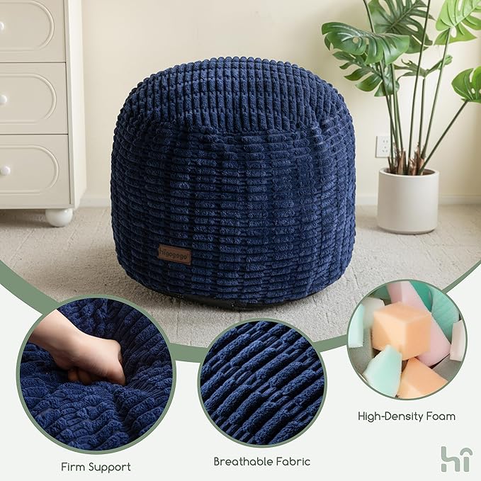 HIGOGOGO Pouf Ottoman Stuffed Round Modern Foam Filled Foot Rest Poufs for Living Room Chair Decorative 26 X 18 Inches Boho Relax Stool for Wedding Christmas Party, Navy Blue