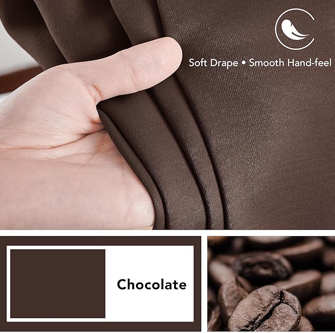 Deconovo Blackout Curtains for Kitchen Window, Back Tab and Rod Pocket Curtains, Set of 2 Panels, Room Darkening Curtains (52W x 45L Inch, Chocolate)