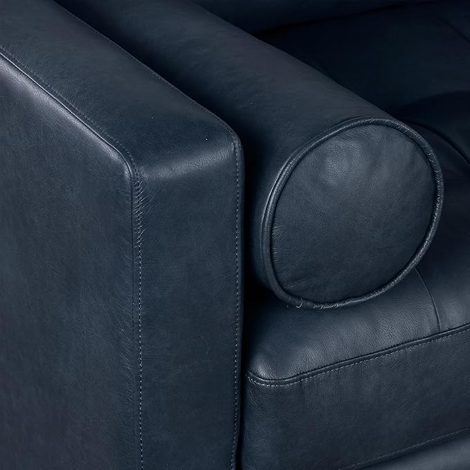 Poly & BARK Napa Right-Facing Sectional Sofa – 104.5” Italian Leather Sectional with Chaise – Midnight Blue – Full-Grain Pure-Aniline & Semi-Aniline Upholstery