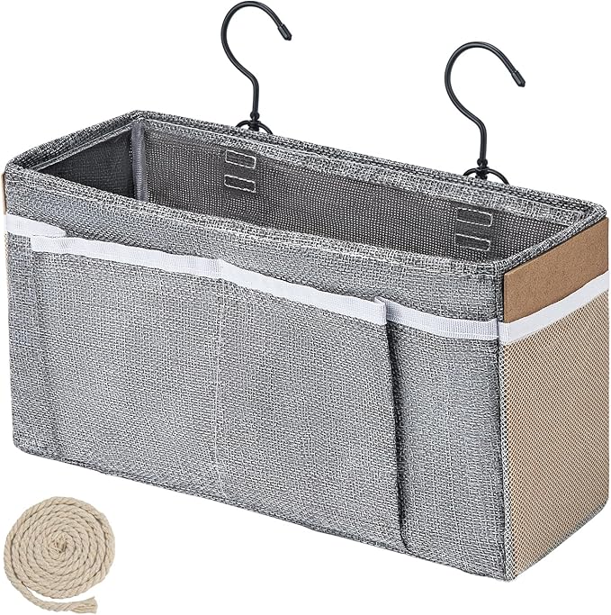 Bedside Caddy, bedside organizer, Hanging Organizers, Storage Bags with Self-adhesive on The Back to Hang Over Beds for Headboards, Bunk Bed, Car Seat Back Organizers (Upgraded Version Grey)