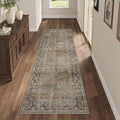 Fmfunctex 2x6 Runner Rug Brown Vintage Neutral Washable Distressed Non Slip Low Pile Indoor Carpet Soft Retro Hallway Entryway Rug for Kitchen Living Room Bedroom Bathroom Laundry Entry Bedside, Multi