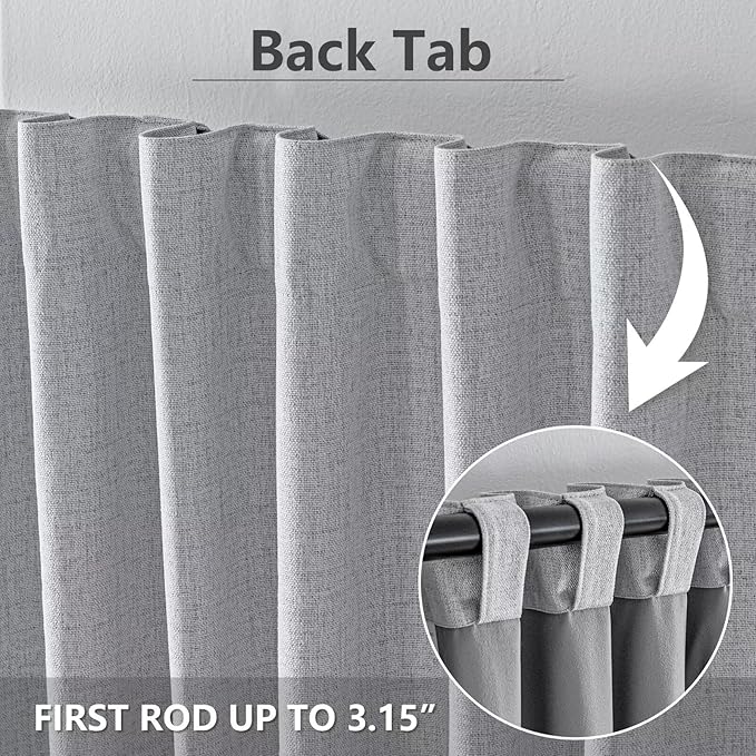 100% Blackout Curtains for Living Room, 108 Inch Curtains 2 Panel Set Light Blocking, Back Tab & Rod Pocket Thermal Insulated Drapes Bedroom Windows Home Decr(52W × 108L inch, Greyish White)