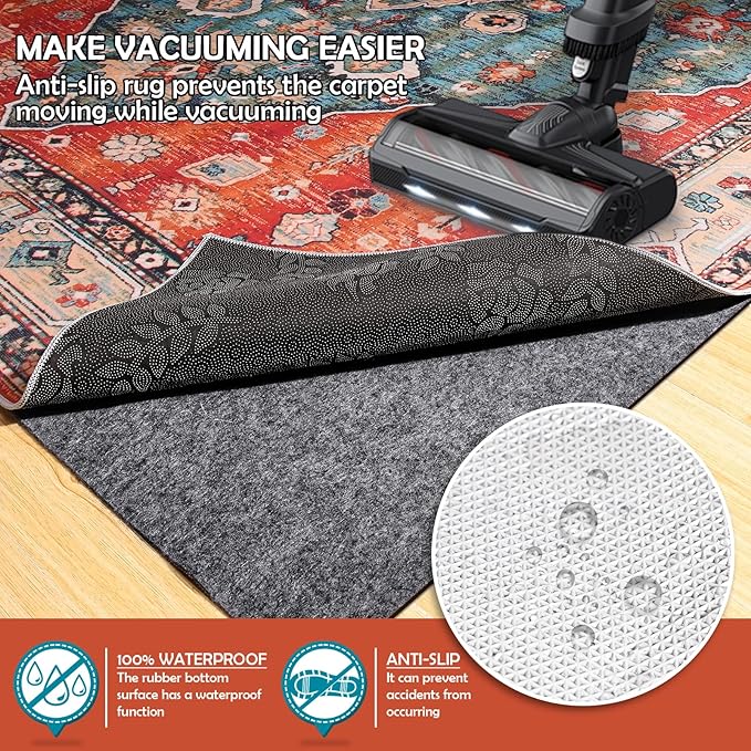 Waterproof Rug Pad, 5x8 Ft Under Area Rug Carpet Pad, Non Slip Rug Pads for All Floors and Hardwood Floors Finishes, Keep Carpets in Place Soft and Prevent Rug from Wrinkling or Buckling
