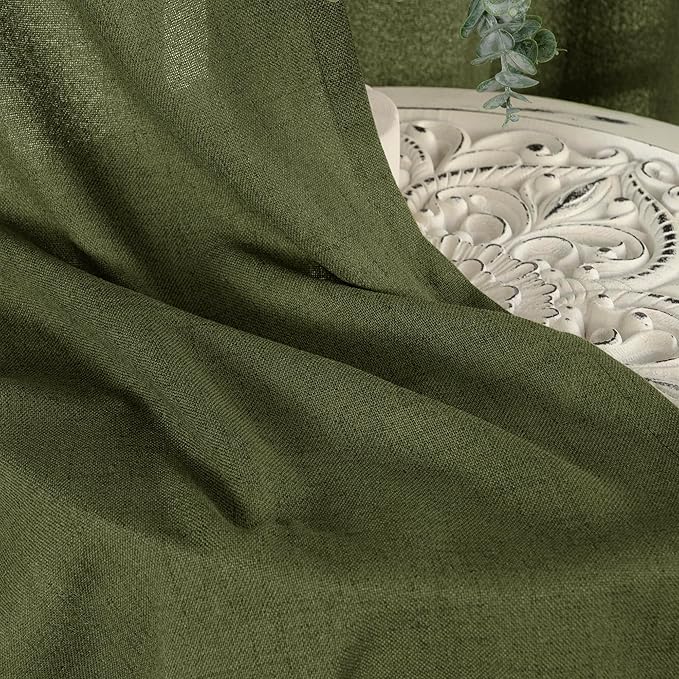 YoungsTex Olive Linen Curtains 80 Inch Length for Living Room, Light Filtering Window Drapes with Bronze Grommet Textured Privacy for Bedroom Farmhouse Decorative, 52 x 80 Inch, 2 Panels