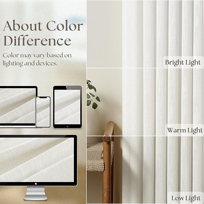 Pinch Pleated Linen 108 Inch Curtains 70 Inch Width for Living Room Divider Light Filtering Ivory Beige White Extra Wide Patio Curtains for Sliding Door Balcony Floor to Ceiling Picture Window 70x108
