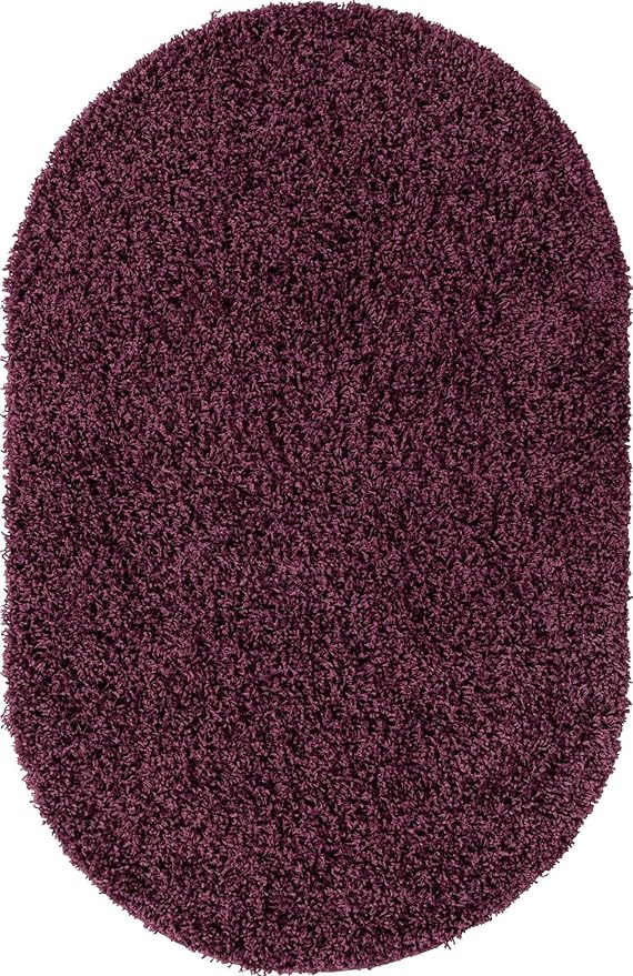 Unique Loom Solid Shag Collection Area Rug (3' 3" x 5' 3" Oval, Eggplant Purple)