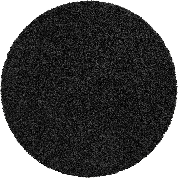 Unique Loom Solid Shag Collection Area Rug (7' 1" Round, Jet Black)