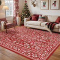 Christmas Area Rug 5x7 Red Washable Living Room Carpet Retro Distressed Floral Holiday Decor Rug Non Slip Soft Decorative Xmas Doormat for Bedroom Office Dining Room Bathroom Kitchen