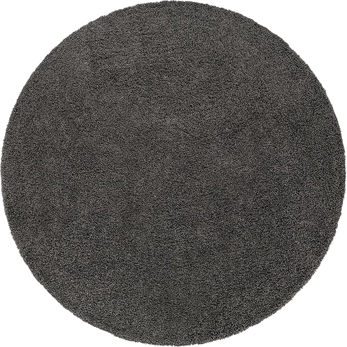Unique Loom Solid Shag Collection Area Rug (10' 2" Round, Graphite Gray)