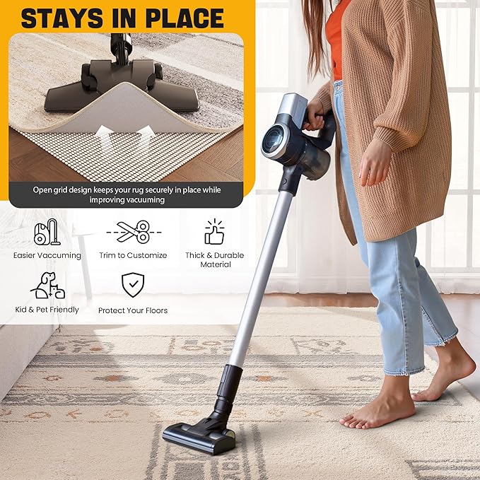Non-Slip Rug Pad Gripper 7x9 Feet, Anti Skid Mat for Under Area Rugs, Keeps Rugs in Position and Safe, Thick Cushioned Carpet Pad for Hardwood Floors Protection