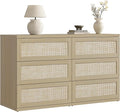 SICOTAS Dresser for Bedroom - 50" Wide 6 Drawer Dresser Rattan Dressers & Chests of Drawers Boho Drawers for Bedroom Bedside Table Clothes Large Closet Storage for Closet Hallway Entryway