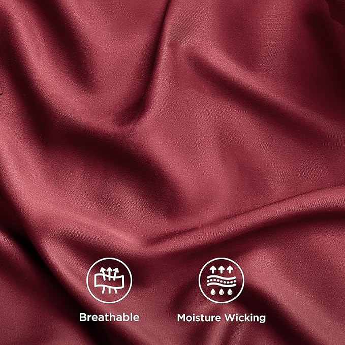Bedsure Cooling Sheets Twin XL, Rayon Derived from Bamboo, Breathable & Soft Twin XL Sheet Sets, Deep Pocket Up to 16 Inches, Hotel Luxury Silky Dorm Bedding for Hot Sleepers, Burgundy