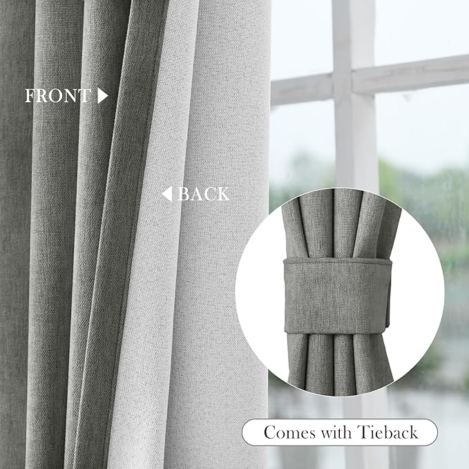 Macochico Thermal Blackout Chenille Curtains 100% Blackout Window Draperies for Living Room Bedroom Auditorium Banquet Hotel Rock Grey Curtains with Tieback Classic Home Decor 72" Wx102 L 1 Panel
