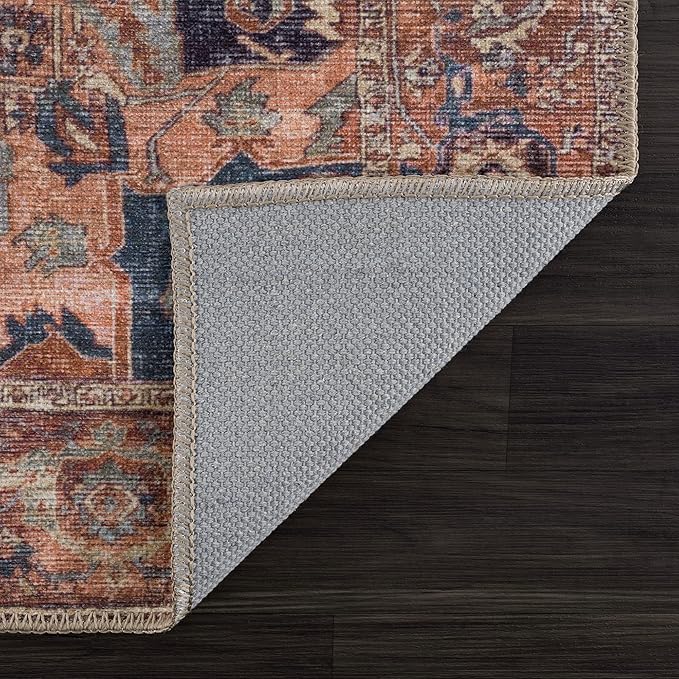 Bloom Rugs Washable 12 ft Runner - Beige/Terracotta Traditional Runner for Entryway, Hallway, Bathroom, and Kitchen - Exact Size: 2.5' x 12'
