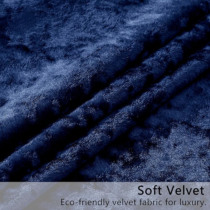 SMILETIME Navy Blue Crushed Velvet Curtains 52x96inch Rod Pocket Luxurious Thermal Insulated Soundproof Drapes Soft and Durable Light-Filtering Window Treatments for Living Room Bedroom, 2 Panels