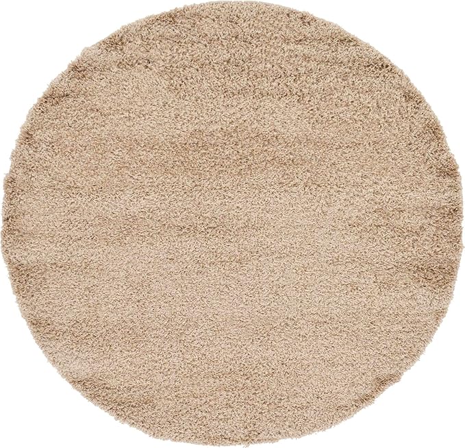 Unique Loom Solid Shag Collection Area Rug (6' 1" Round, Taupe)