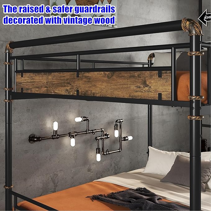 SIGONE Stronger & Safer Heavy Duty Queen Over Queen Size Bunk Bed for Adults Teens, Thickened More Stable Metal Bunkbed Frame (Greater Weight Capacity) (Queen Over Queen)