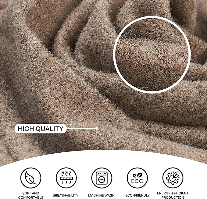 | Wool Blanket/Throw | 100% New Zealand Wool | Perfect for Home and Outdoors | Virgin Wool Throw with Fringes 75"x87" (190 x 220 cm)