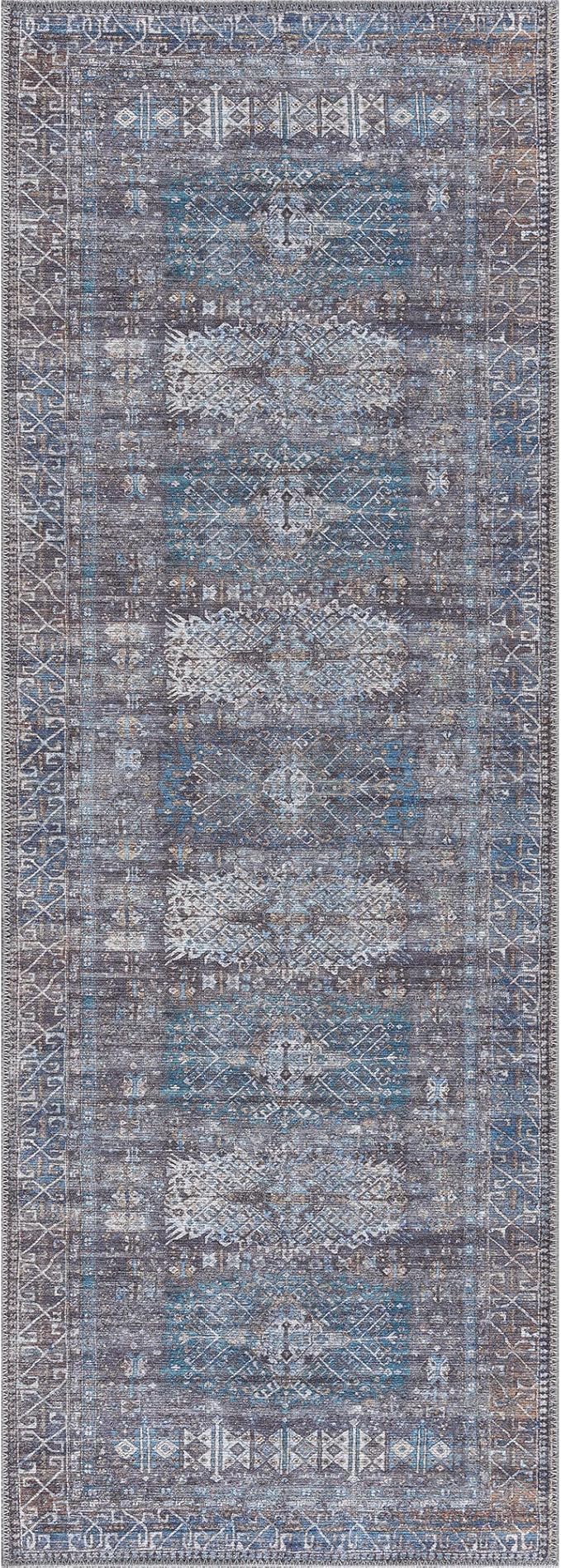Bloom Rugs Washable 12 ft Runner - Slate Gray/Blue Traditional Runner for Entryway, Hallway, Bathroom, and Kitchen - Exact Size: 2.5' x 12'