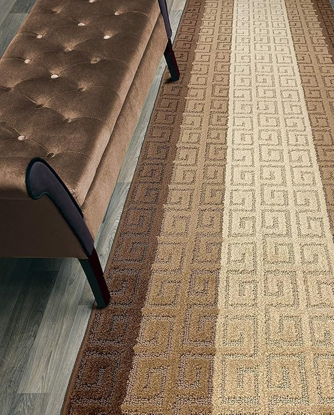 Custom Length Hallway Runner Rug,Slip Resistant,Meander Brown, 26 Inch X 21 feet, Sold and Priced Per Foot
