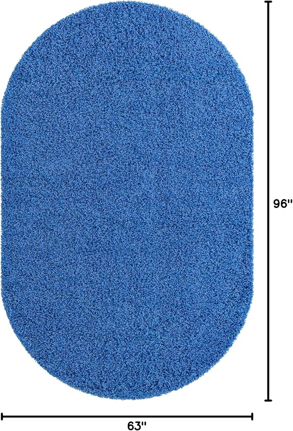 Unique Loom Solid Shag Collection Area Rug (5' 3" x 8' Oval, Periwinkle Blue)