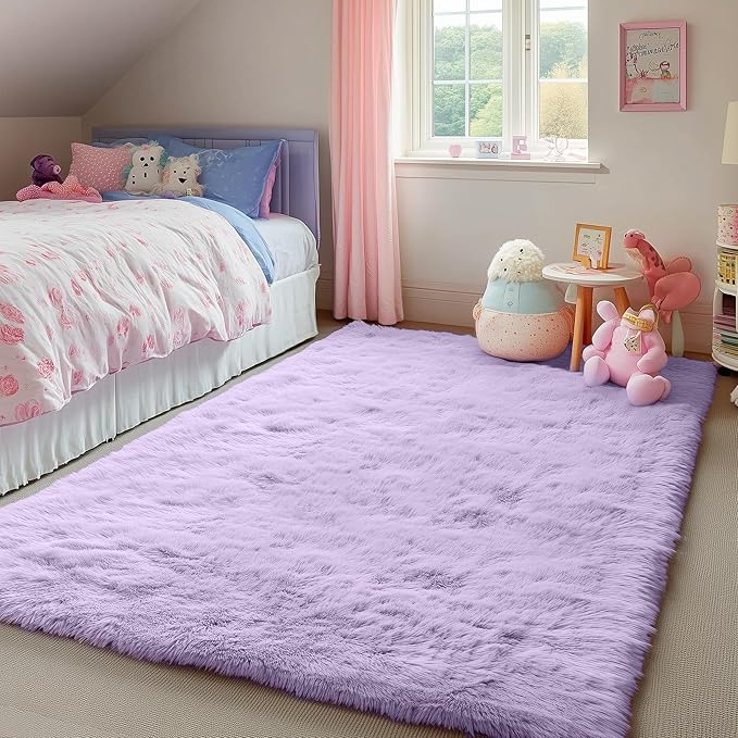 PAGISOFE Fluffy Soft Purple Rug 5' x 7' Rug, Shaggy Rugs for Girls Bedroom, Living Room Furry Rugs for Bedroom Princess, Bedside Rug Nursery Christmas Home Decoration Shag Carpet for Kids Teen's Room
