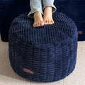HIGOGOGO Pouf Ottoman Stuffed Round Modern Foam Filled Foot Rest Poufs for Living Room Chair Decorative 20 X 15 Inches Boho Relax Stool for Wedding Christmas Party, Navy Blue