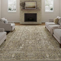 Brown Area Rug 8x10 Machine Washable Large Vintage Living Room Distressed Non Slip Carpet Traditional Indoor Bedroom Retro Floral Accent Throw Rug for Office Kitchen Dining Room