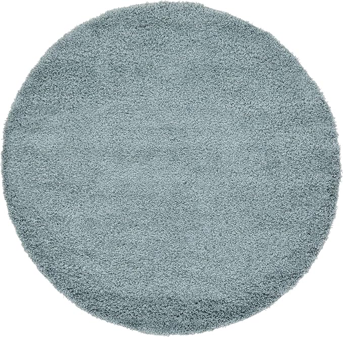 Unique Loom Solid Shag Collection Area Rug (6' 1" Round, Light Slate Blue)