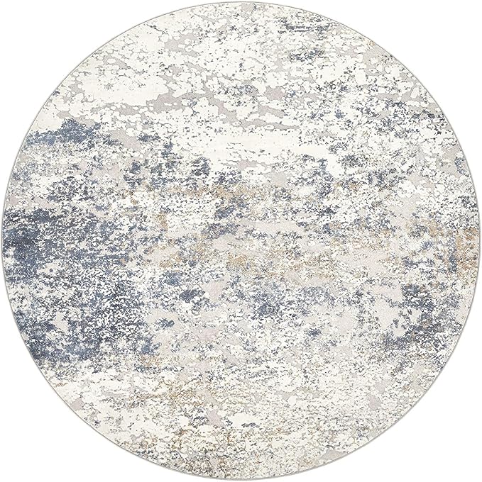 6ft Round Area Rug Living Room Rugs - 6x6 Washable Large Soft Indoor Modern Abstract Low Pile Rug Carpet for Bedroom Dining Room Farmhouse Home Office - Beige Blue