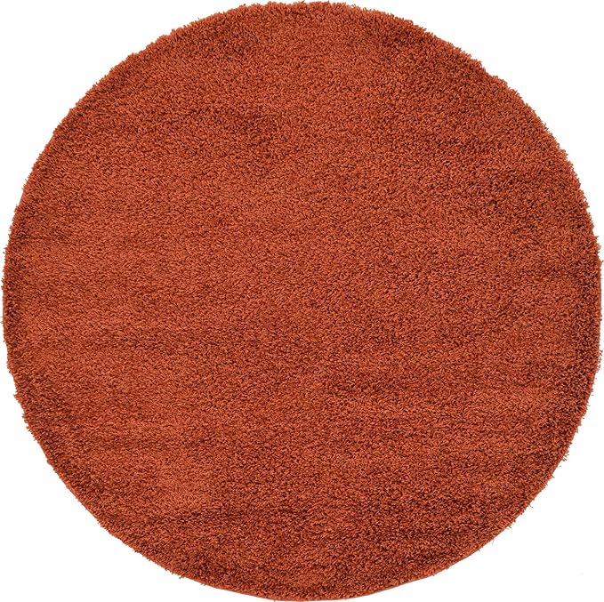 Unique Loom Solid Shag Collection Area Rug (6' 1" Round, Terracotta)