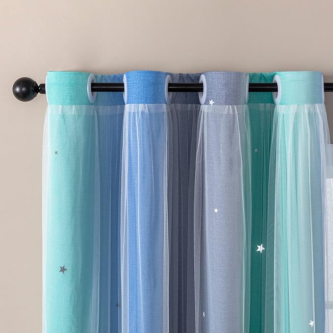 XiDi Curtains for Bedroom Decor, Rainbow BluGrenGrey-52-54