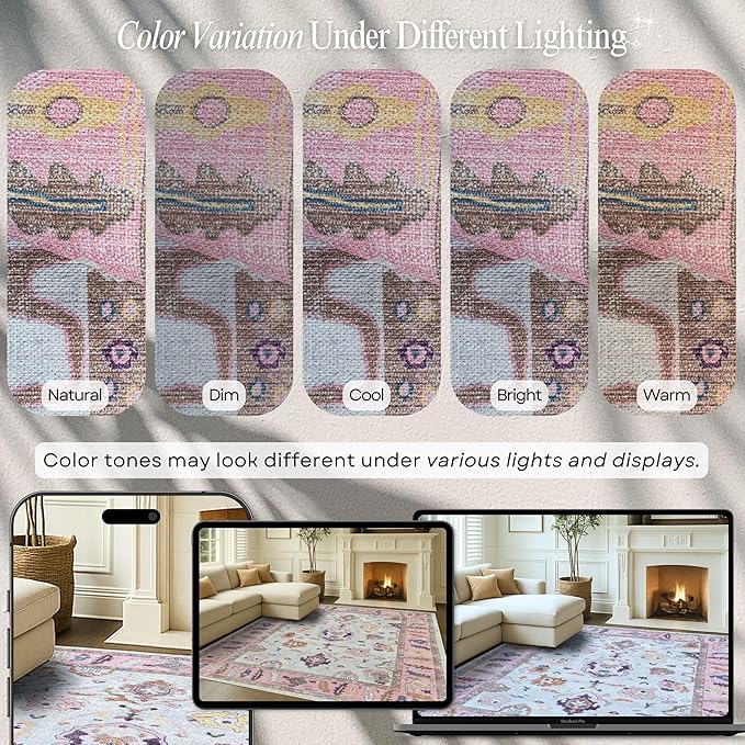 Fame Rugs Pink Beige Modern Oushak Rug 8x10, Vintage Turkish Colorful Oriental Washable Antique Inspired Large Area Rugs, Luxury Living Room Bedroom (390PP, 7'6 x 10')