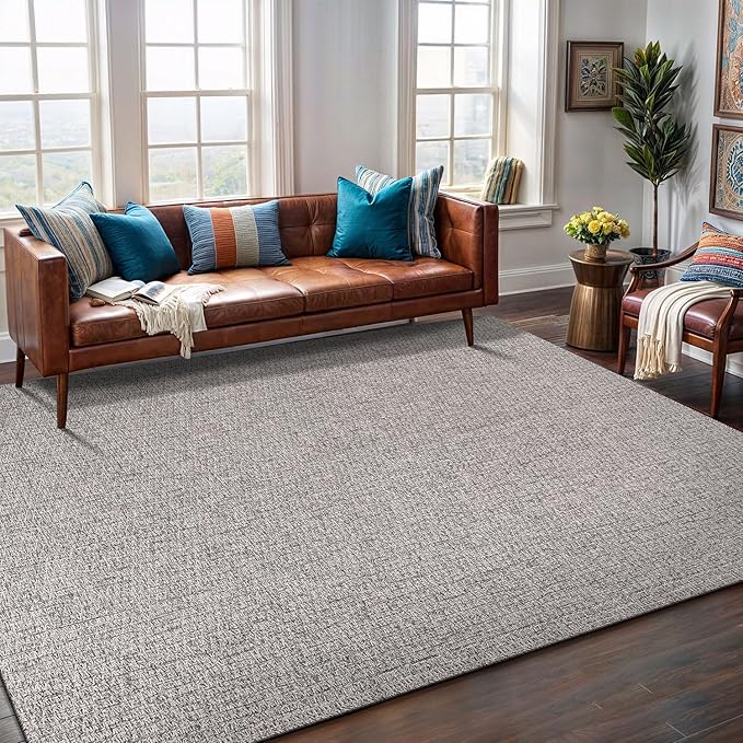 Easy Jute Rug 9x12 Indoor Outdoor Natural Rugs Solid Fiber Rug Woven Area Rug Boho Easy Clean Inside Carpet for Living Room Bedroom Dining Room Hallway or Outdoor Patio Porch (9 X 12 Silver)