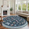 Mushroom Insect 6ft Round Rug Washable Non-Slip Soft Ultra-Thin Boho Circle Carpet for Living Room Bedroom Kitchen Nursery Dining Room Blue