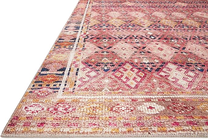 Loloi Layla Collection LAY-15 Magenta/Multi 2'-3" x 3'-9" .13" Thick Accent Rug, Soft, Durable, Vintage Inspired, Distressed, Low Pile, Non-Shedding, Easy Clean, Printed, Living Room Rug