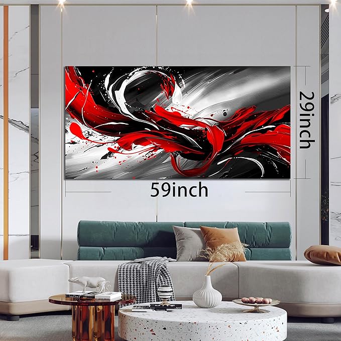 Black White and Red Abstract Print Picture Painting Large Canvas Wall Art for Living Room Bedroom Framed Canvas Wall Decor Modern Room Abstract Wall Decorations Artwork Size 30x60 Ready to Hang